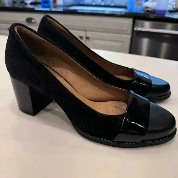 Clarks Artisan Tarah Brae Pump Slip on Black Suede patent Leather Women's 8.5 M - Picture 5 of 11